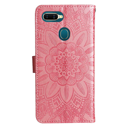 OPPO A7 Sunflower Embossed Leather Wallet Phone Case with Kickstand and Card Holder