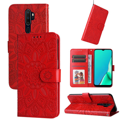 OPPO A5 2020 Sunflower Embossed Leather Wallet Phone Case with Kickstand and Card Holder
