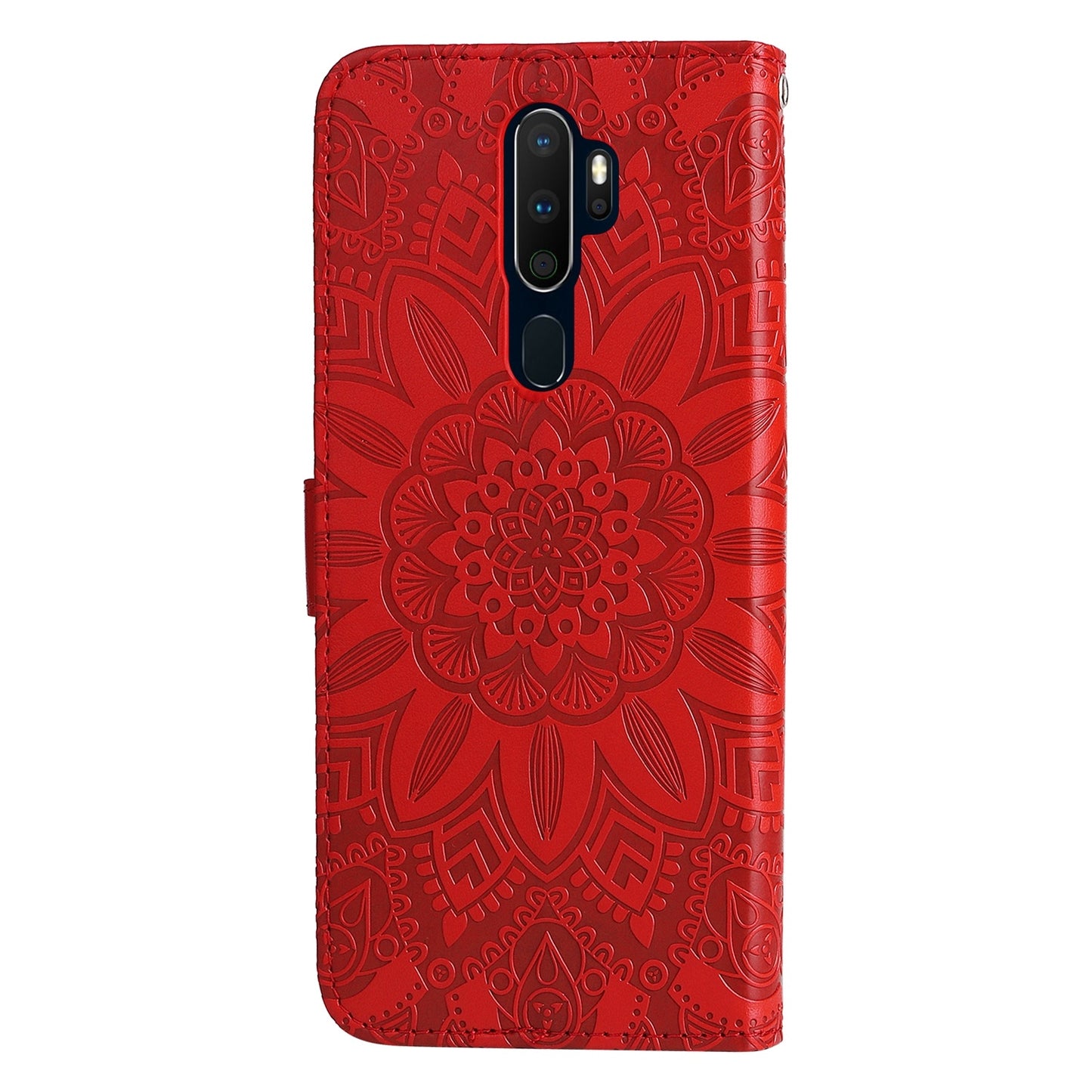 OPPO A9 Sunflower Embossed Leather Wallet Phone Case with Kickstand and Card Holder