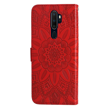 OPPO A5 2020 Sunflower Embossed Leather Wallet Phone Case with Kickstand and Card Holder