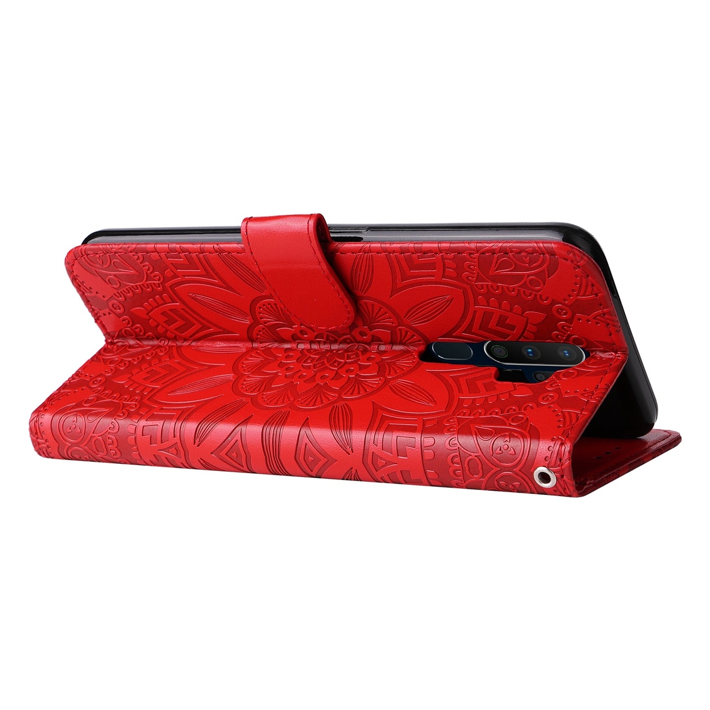 OPPO A9 Sunflower Embossed Leather Wallet Phone Case with Kickstand and Card Holder