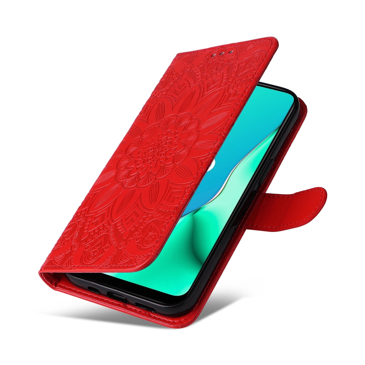 OPPO A9 Sunflower Embossed Leather Wallet Phone Case with Kickstand and Card Holder