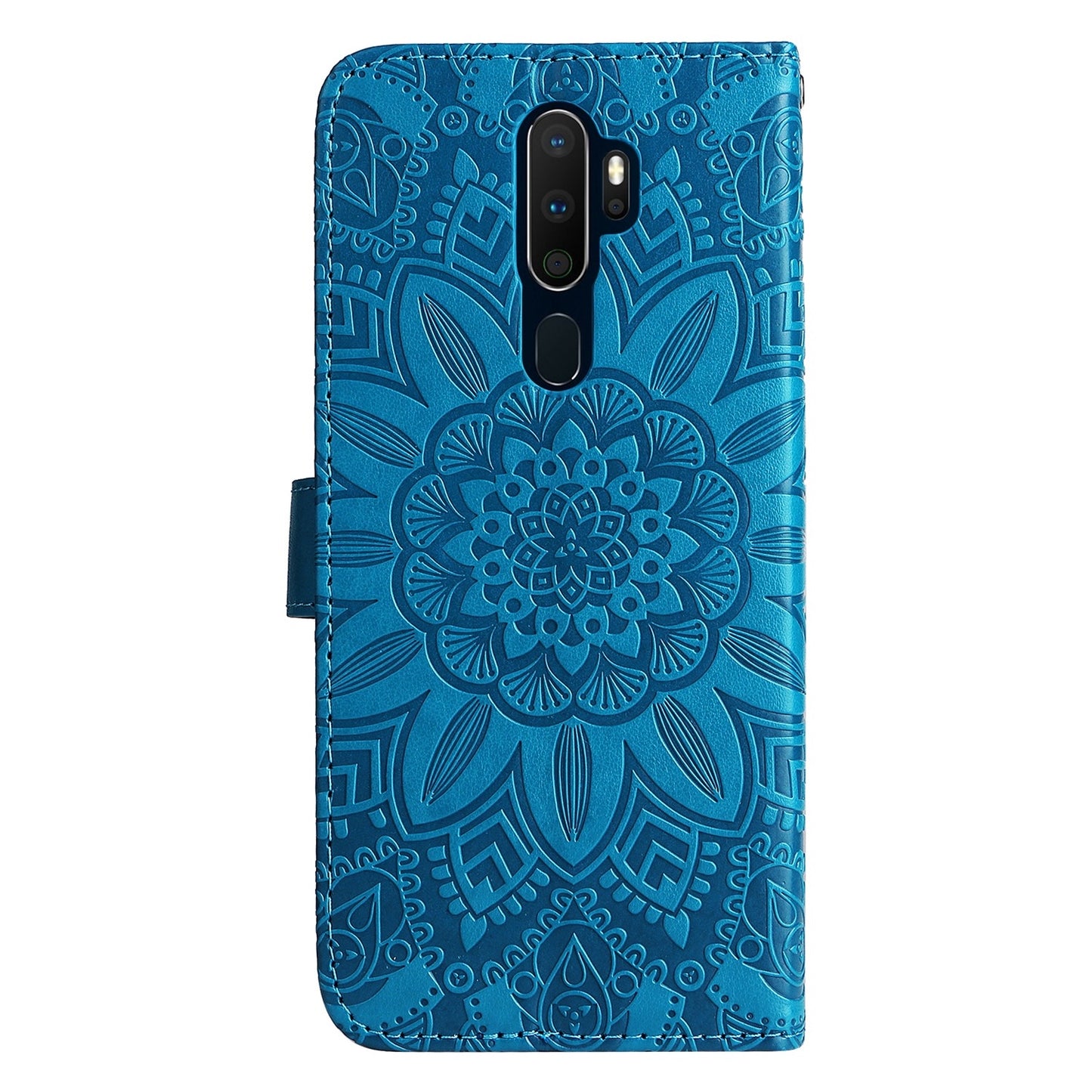 OPPO A9 Sunflower Embossed Leather Wallet Phone Case with Kickstand and Card Holder