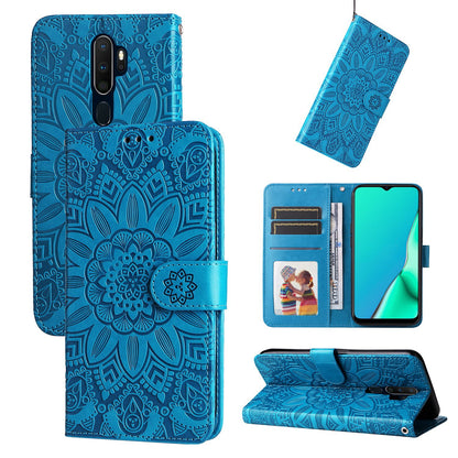 OPPO A5 2020 Sunflower Embossed Leather Wallet Phone Case with Kickstand and Card Holder