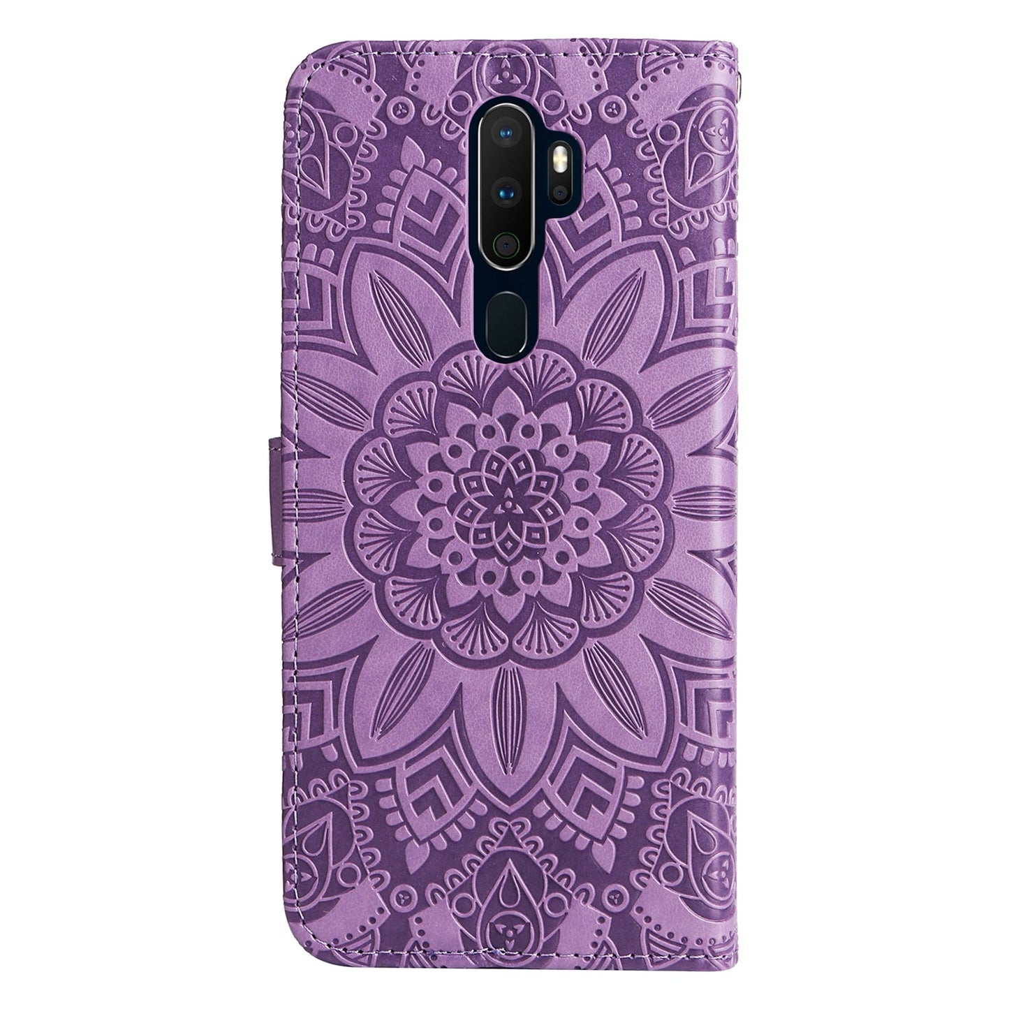 OPPO A9 Sunflower Embossed Leather Wallet Phone Case with Kickstand and Card Holder