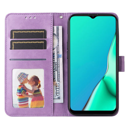 OPPO A9 Sunflower Embossed Leather Wallet Phone Case with Kickstand and Card Holder