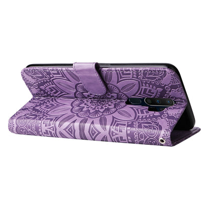 OPPO A9 Sunflower Embossed Leather Wallet Phone Case with Kickstand and Card Holder