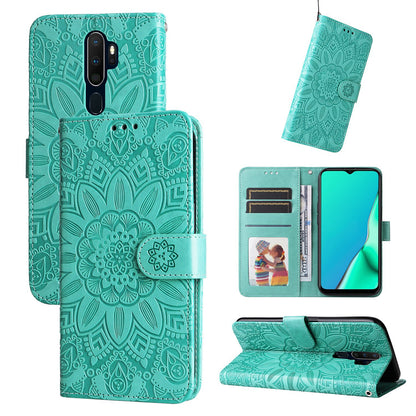 OPPO A9 Sunflower Embossed Leather Wallet Phone Case with Kickstand and Card Holder