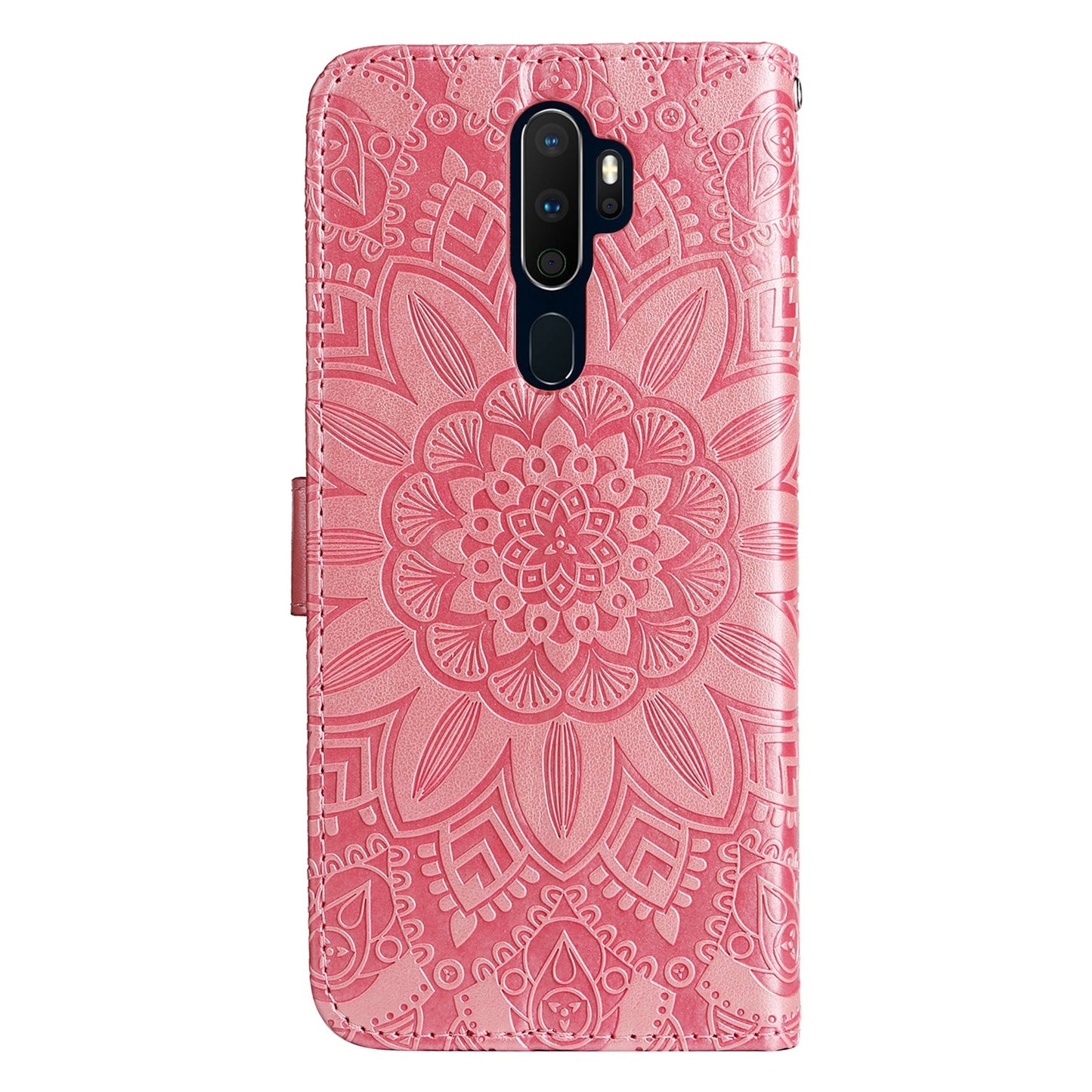 OPPO A9 Sunflower Embossed Leather Wallet Phone Case with Kickstand and Card Holder