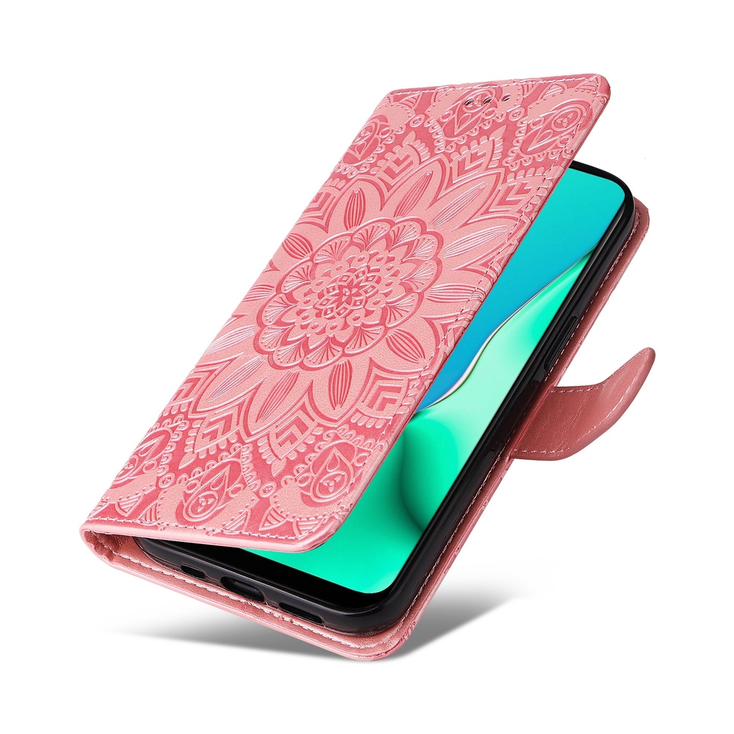 OPPO A9 Sunflower Embossed Leather Wallet Phone Case with Kickstand and Card Holder