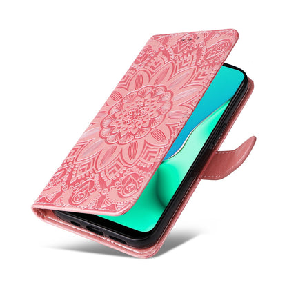 OPPO A9 Sunflower Embossed Leather Wallet Phone Case with Kickstand and Card Holder