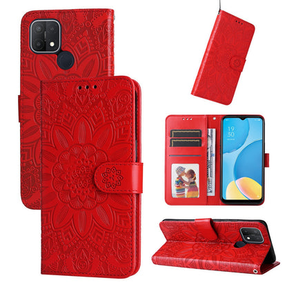 OPPO A15 Sunflower Embossed Leather Wallet Phone Case with Kickstand and Card Holder