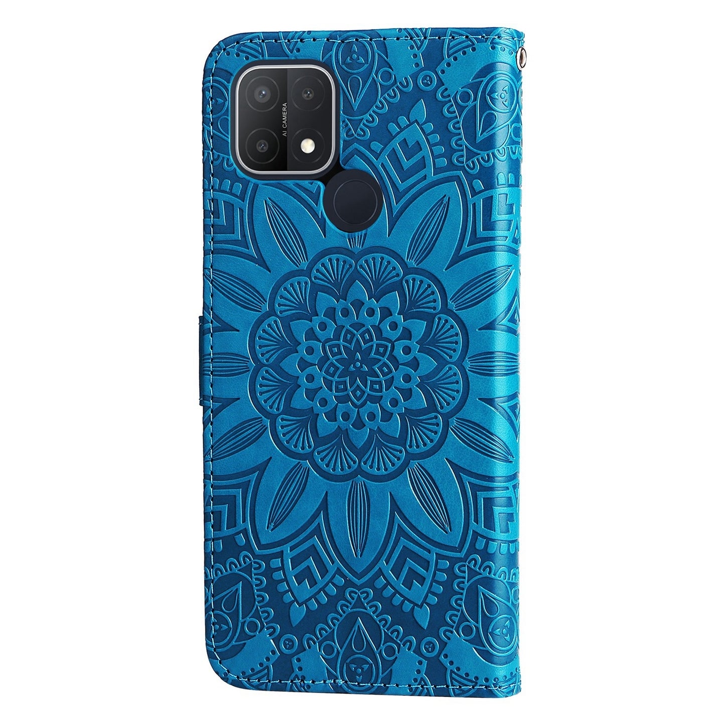OPPO A16e Sunflower Embossed Leather Wallet Phone Case with Kickstand and Card Holder