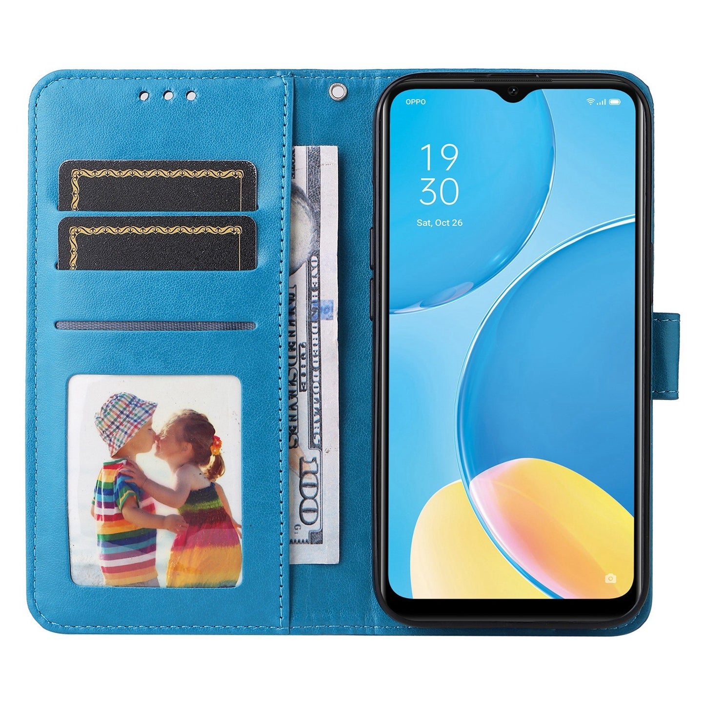 OPPO A16K Sunflower Embossed Leather Wallet Phone Case with Kickstand and Card Holder