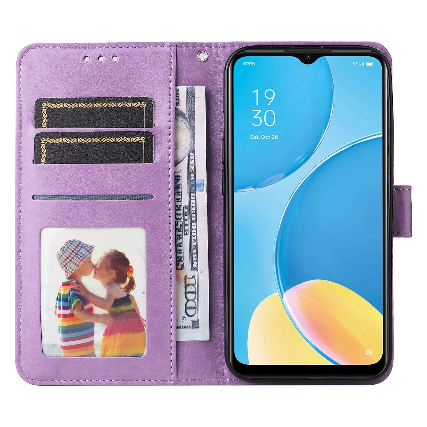 OPPO A16e Sunflower Embossed Leather Wallet Phone Case with Kickstand and Card Holder
