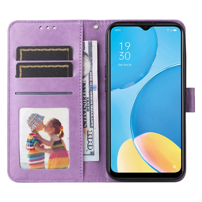 OPPO A16e Sunflower Embossed Leather Wallet Phone Case with Kickstand and Card Holder