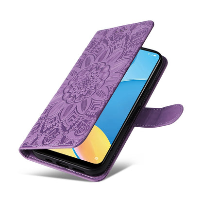 OPPO A16K Sunflower Embossed Leather Wallet Phone Case with Kickstand and Card Holder