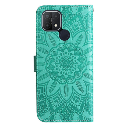 OPPO A16K Sunflower Embossed Leather Wallet Phone Case with Kickstand and Card Holder