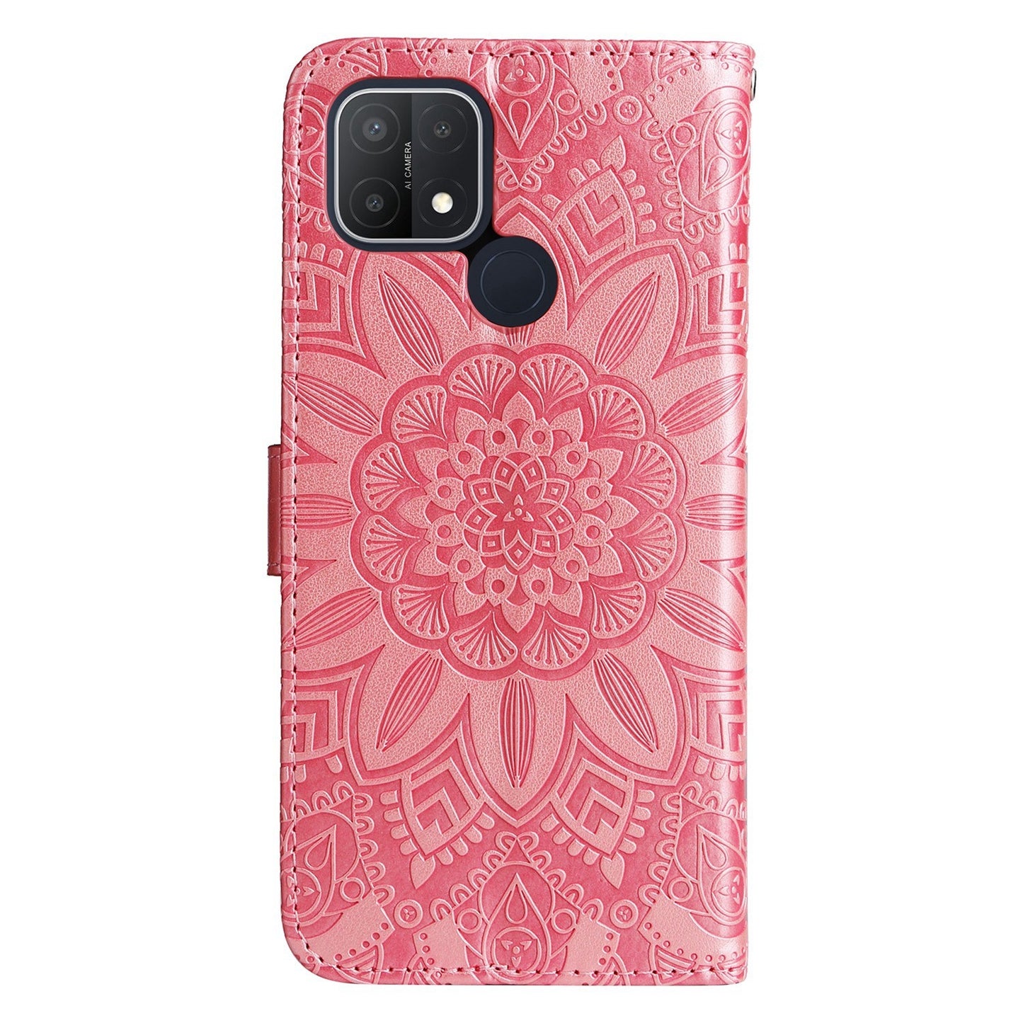 OPPO A16e Sunflower Embossed Leather Wallet Phone Case with Kickstand and Card Holder