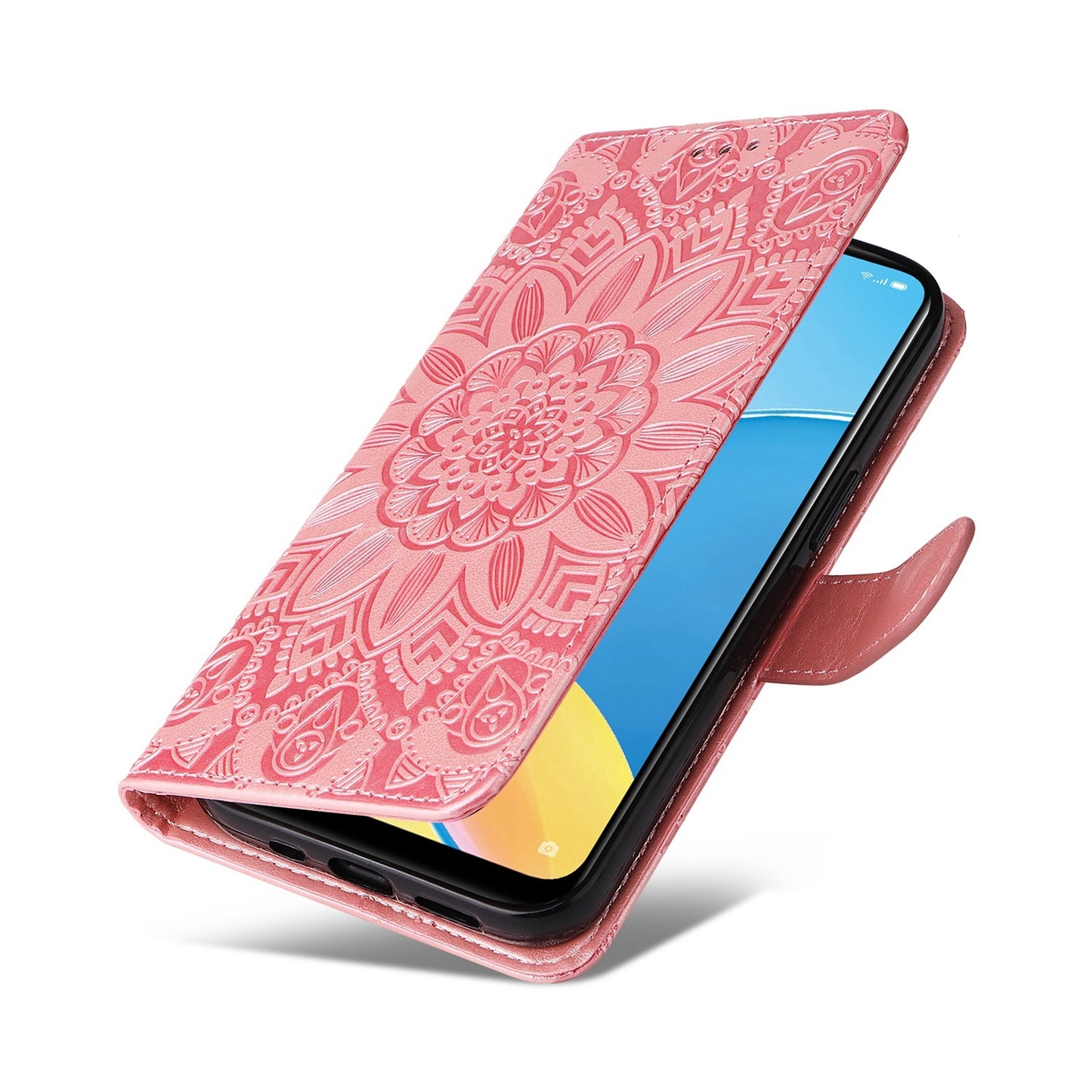 OPPO A16K Sunflower Embossed Leather Wallet Phone Case with Kickstand and Card Holder