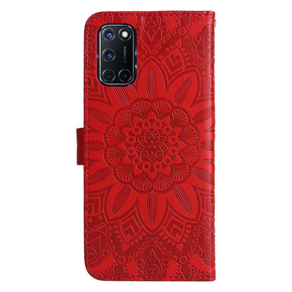 OPPO A92 Sunflower Embossed Leather Wallet Phone Case with Kickstand and Card Holder