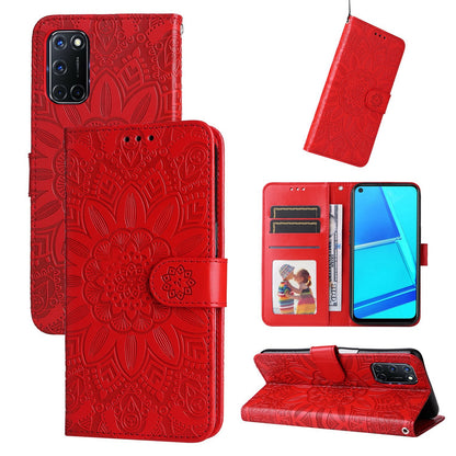 OPPO A92 Sunflower Embossed Leather Wallet Phone Case with Kickstand and Card Holder