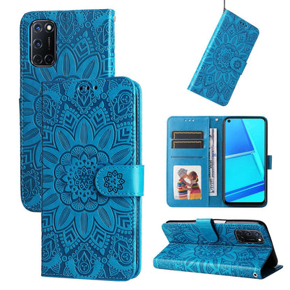 OPPO A72 Sunflower Embossed Leather Wallet Phone Case with Kickstand and Card Holder