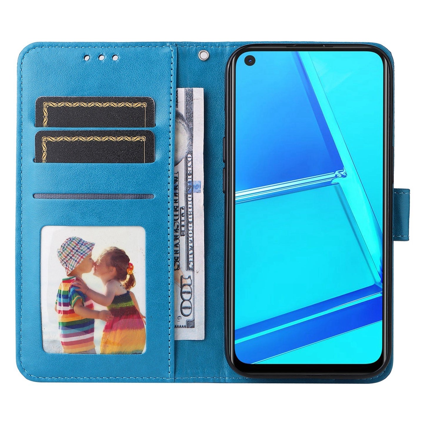 OPPO A72 Sunflower Embossed Leather Wallet Phone Case with Kickstand and Card Holder