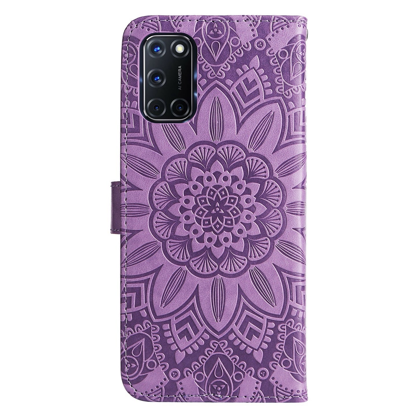 OPPO A52 Sunflower Embossed Leather Wallet Phone Case with Kickstand and Card Holder