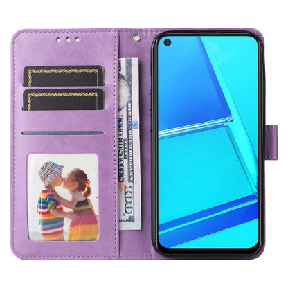 OPPO A52 Sunflower Embossed Leather Wallet Phone Case with Kickstand and Card Holder