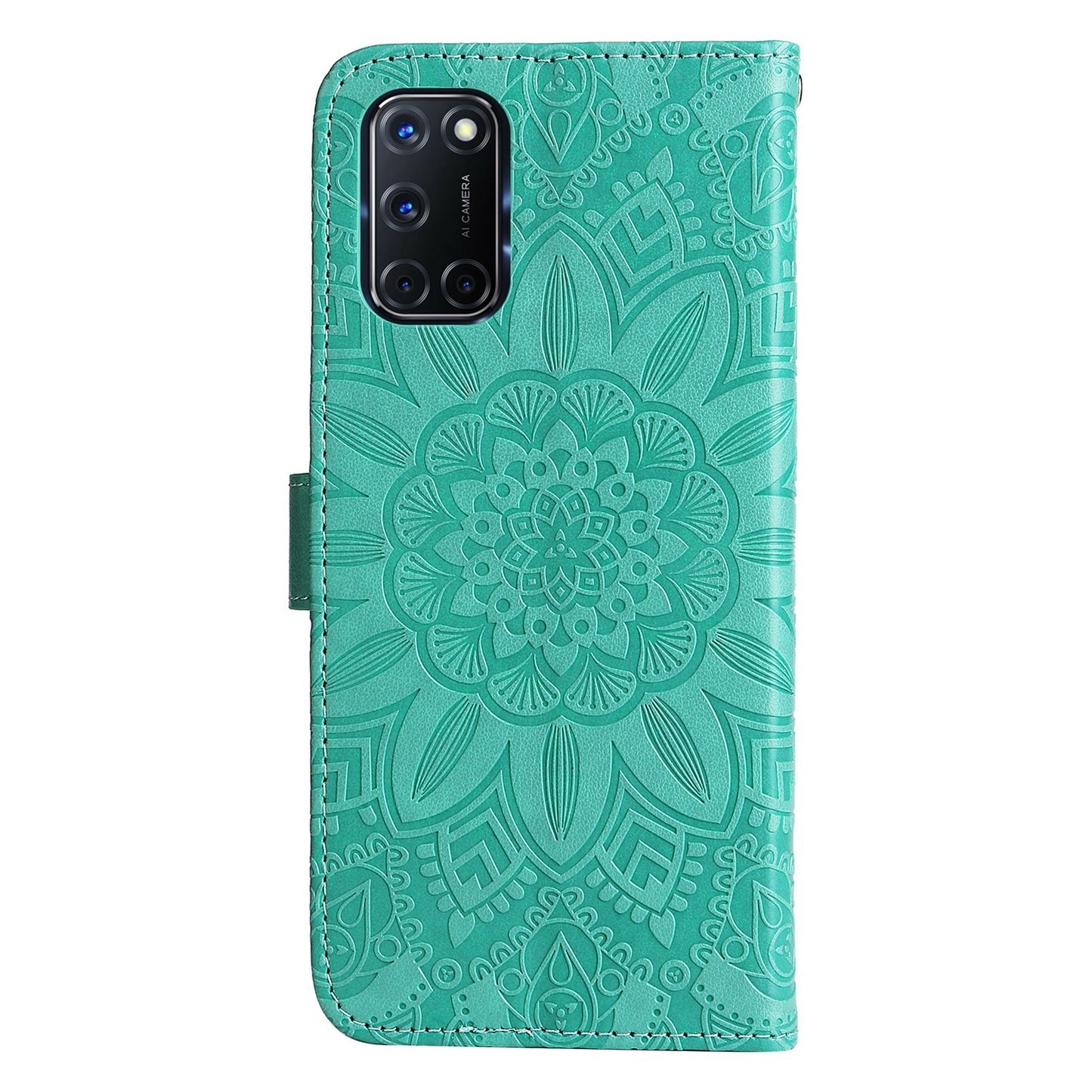 OPPO A72 Sunflower Embossed Leather Wallet Phone Case with Kickstand and Card Holder