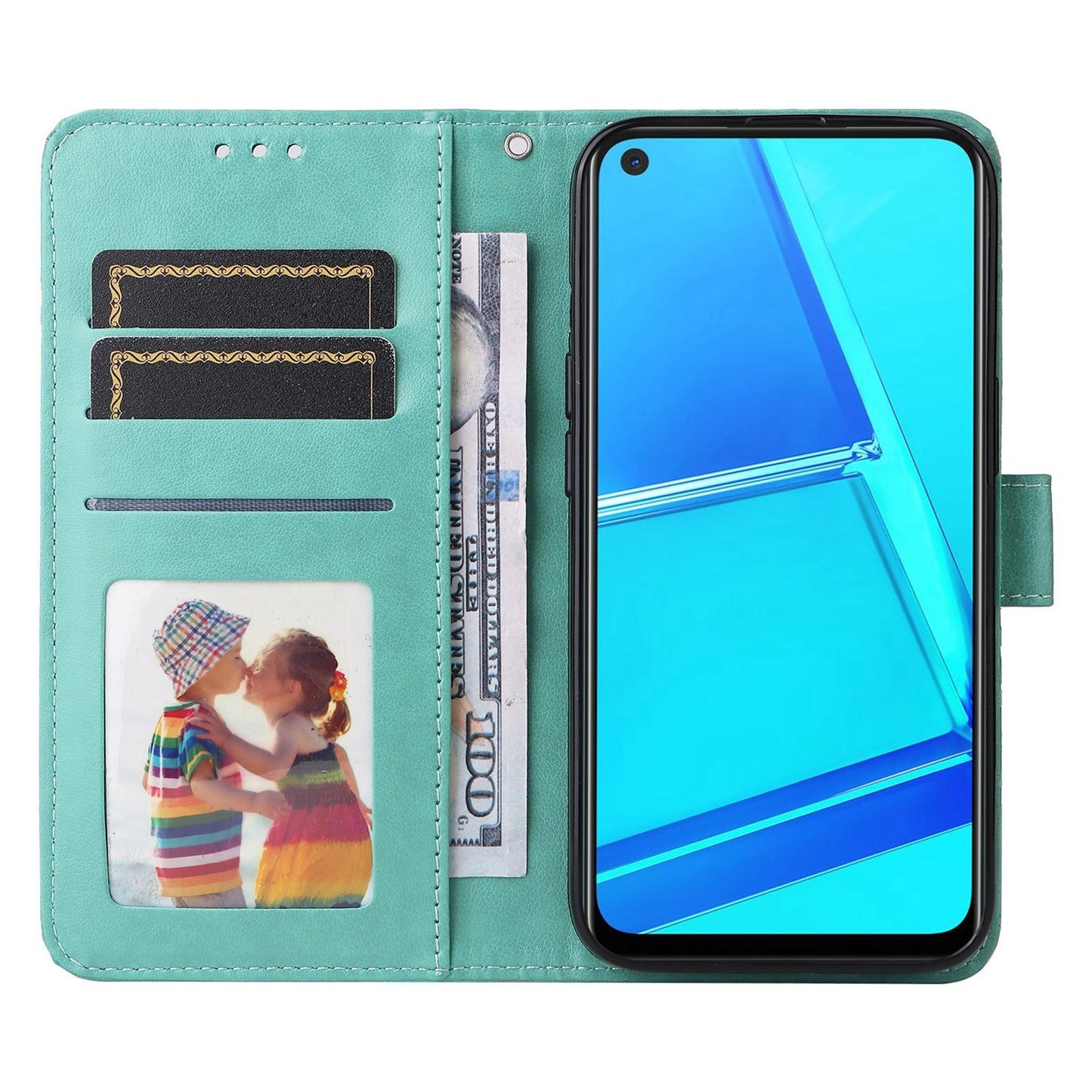 OPPO A52 Sunflower Embossed Leather Wallet Phone Case with Kickstand and Card Holder