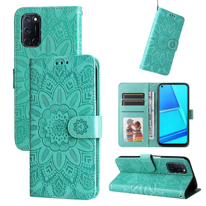 OPPO A92 Sunflower Embossed Leather Wallet Phone Case with Kickstand and Card Holder