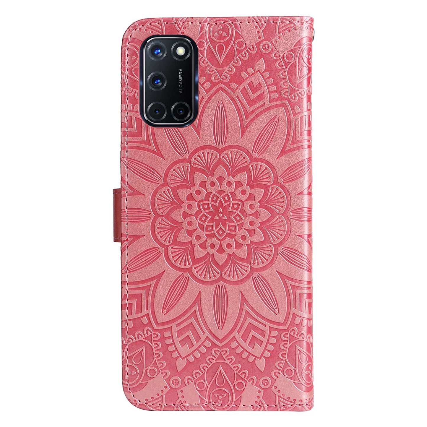 OPPO A92 Sunflower Embossed Leather Wallet Phone Case with Kickstand and Card Holder