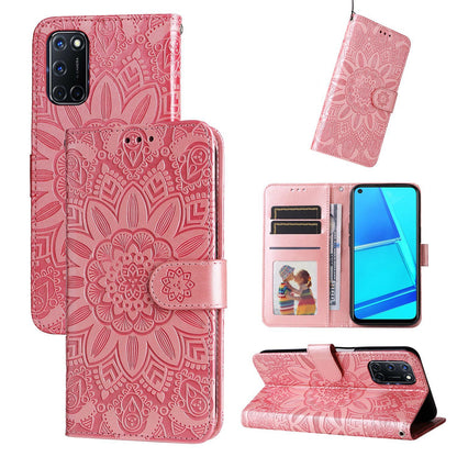 OPPO A72 Sunflower Embossed Leather Wallet Phone Case with Kickstand and Card Holder