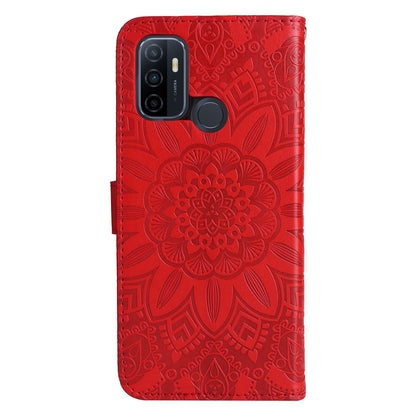 OPPO A53s Sunflower Embossed Leather Wallet Phone Case with Kickstand and Card Holder