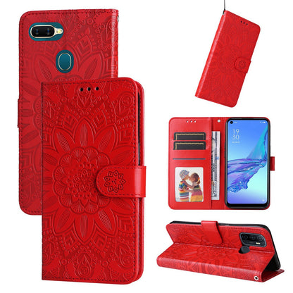 OPPO A53s Sunflower Embossed Leather Wallet Phone Case with Kickstand and Card Holder