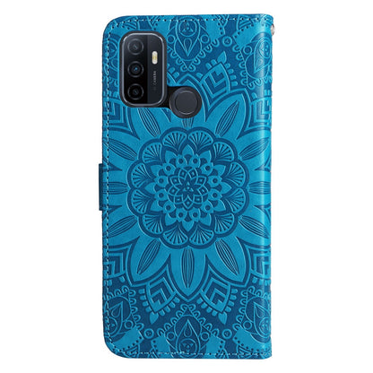 OPPO A32 Sunflower Embossed Leather Wallet Phone Case with Kickstand and Card Holder