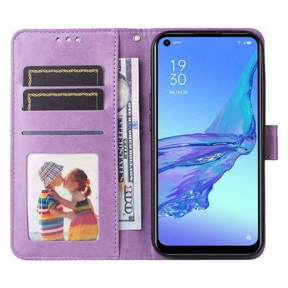 OPPO A32 Sunflower Embossed Leather Wallet Phone Case with Kickstand and Card Holder