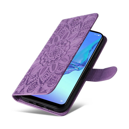 OPPO A53 Sunflower Embossed Leather Wallet Phone Case with Kickstand and Card Holder