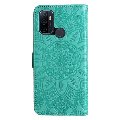 OPPO A53s Sunflower Embossed Leather Wallet Phone Case with Kickstand and Card Holder