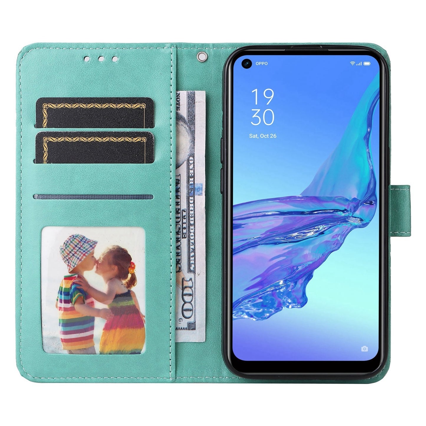 OPPO A53 Sunflower Embossed Leather Wallet Phone Case with Kickstand and Card Holder