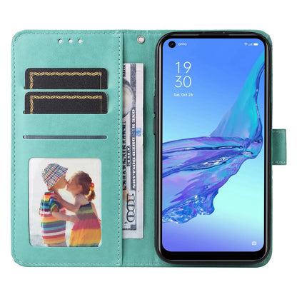 OPPO A32 Sunflower Embossed Leather Wallet Phone Case with Kickstand and Card Holder