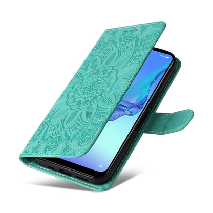 OPPO A32 Sunflower Embossed Leather Wallet Phone Case with Kickstand and Card Holder