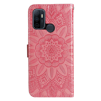 OPPO A32 Sunflower Embossed Leather Wallet Phone Case with Kickstand and Card Holder