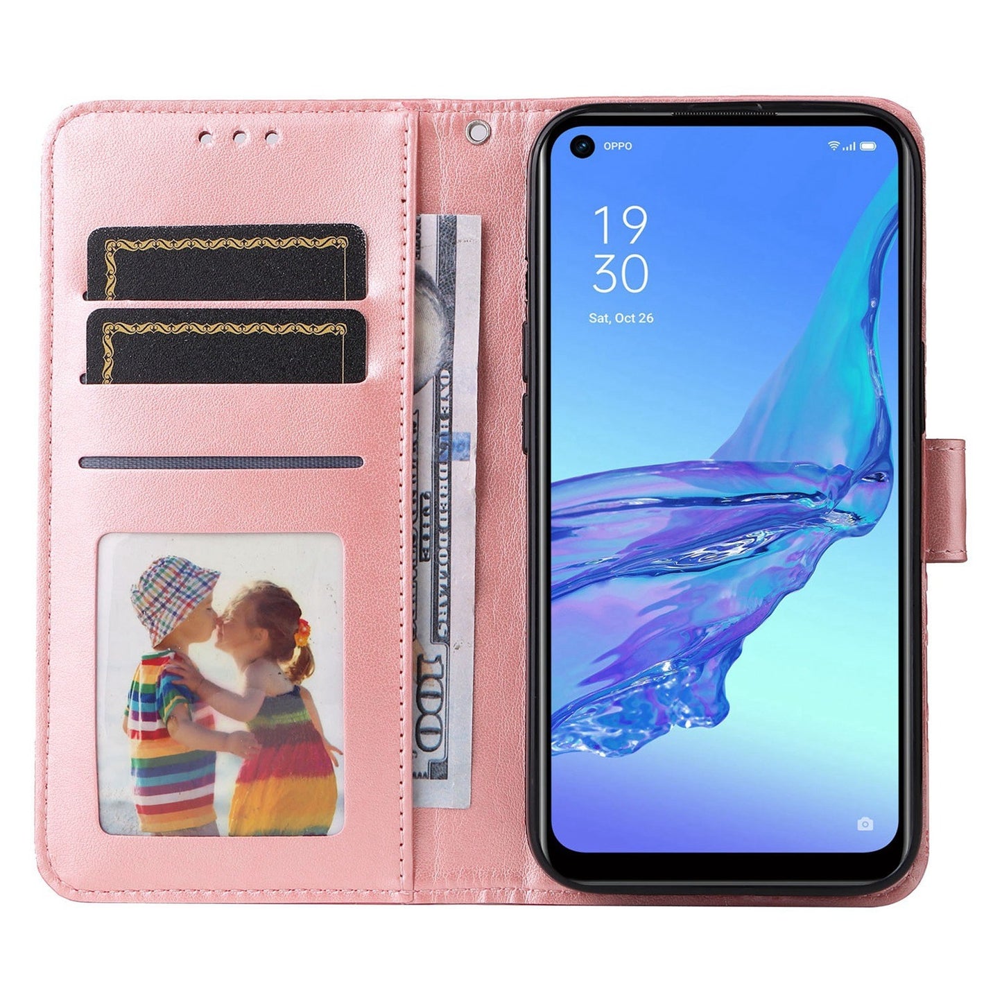 OPPO A32 Sunflower Embossed Leather Wallet Phone Case with Kickstand and Card Holder