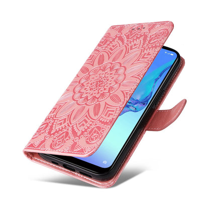 OPPO A53s Sunflower Embossed Leather Wallet Phone Case with Kickstand and Card Holder