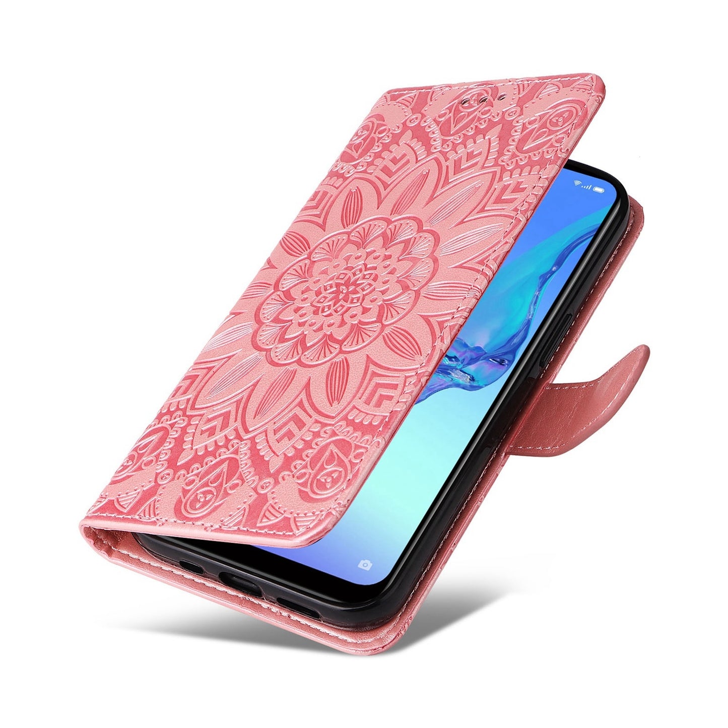 OPPO A32 Sunflower Embossed Leather Wallet Phone Case with Kickstand and Card Holder