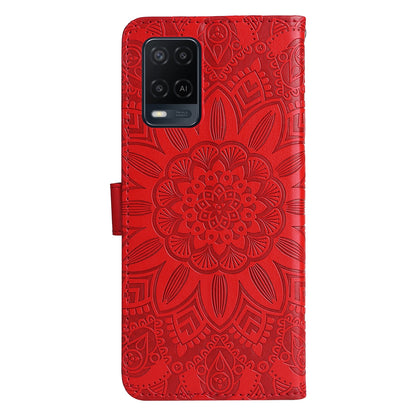 OPPO A55 4G Sunflower Embossed Leather Wallet Phone Case with Kickstand and Card Holder