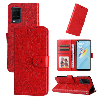 OPPO A16 Sunflower Embossed Leather Wallet Phone Case with Kickstand and Card Holder